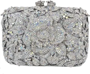 Sangeuhhlk Women Sparkly Rhinestone Evening Bags Colourful Roses Flower Bridal Handbag Crystal Clutch Shoulder Purse(E)