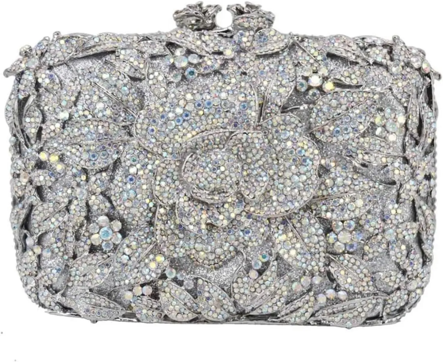 Sangeuhhlk Women Sparkly Rhinestone Evening Bags Colourful Roses Flower Bridal Handbag Crystal Clutch Shoulder Purse(E)