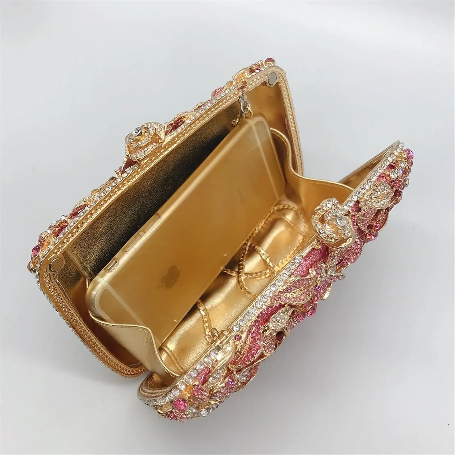 Sangeuhhlk Women Sparkly Rhinestone Evening Bags Colourful Roses Flower Bridal Handbag Crystal Clutch Shoulder Purse(E)