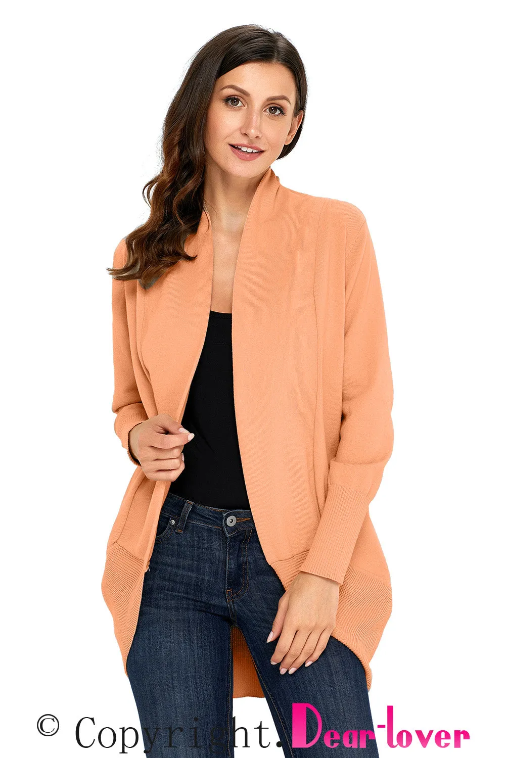 Sexy Light Orange Super Soft Long Sleeve Open Cardigan
