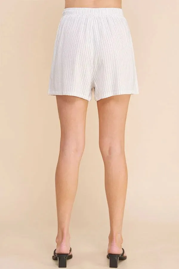 SOFT STRIPED LINEN HIGH-WAISTED TIE SHORTS