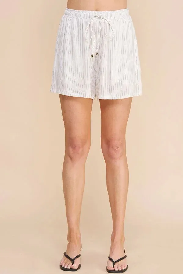 SOFT STRIPED LINEN HIGH-WAISTED TIE SHORTS