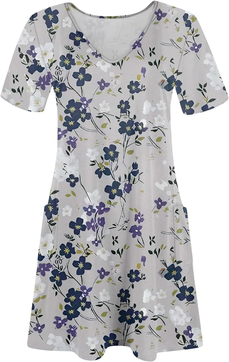Summer Dresses for Women 2025 Sundresses Vneck Short Sleeves Tank Dress with Pockets Boho Skirt Going Out Dresses for Women