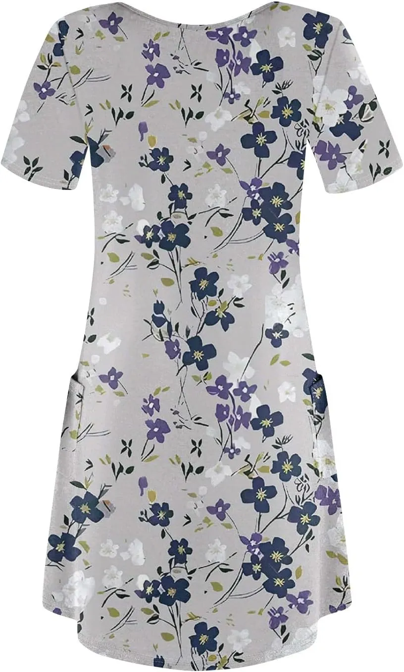 Summer Dresses for Women 2025 Sundresses Vneck Short Sleeves Tank Dress with Pockets Boho Skirt Going Out Dresses for Women