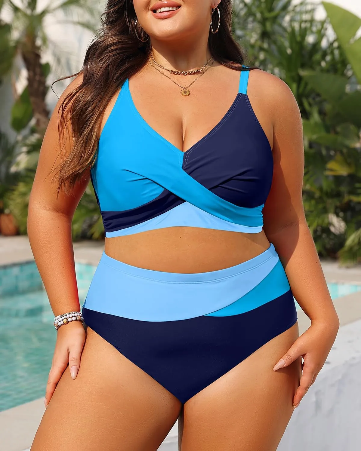 Tempt Me Plus Size Two Piece Swimsuit - Women High Waisted Bikini Set Tummy Control Bathing Suits