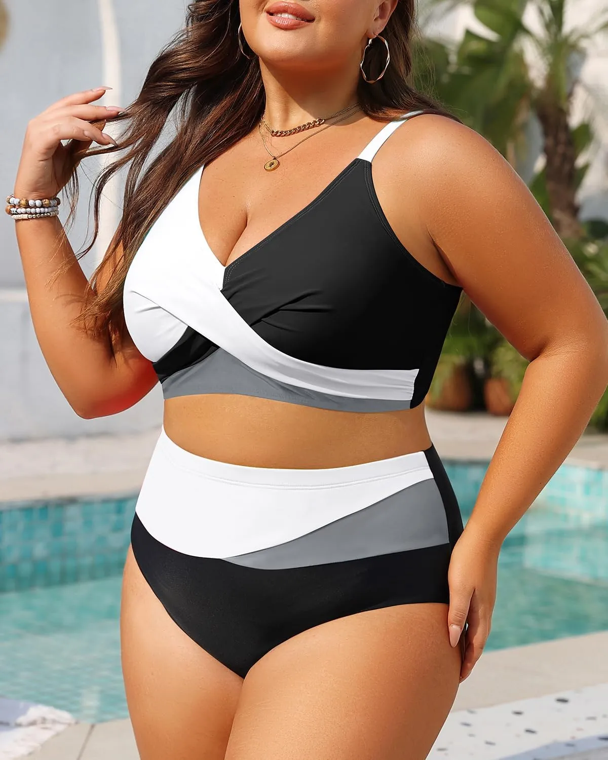 Tempt Me Plus Size Two Piece Swimsuit - Women High Waisted Bikini Set Tummy Control Bathing Suits