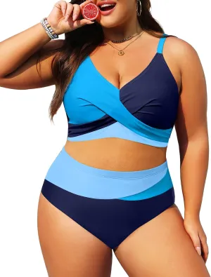Tempt Me Plus Size Two Piece Swimsuit - Women High Waisted Bikini Set Tummy Control Bathing Suits