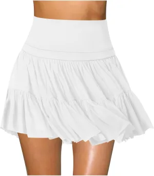 Tennis Skirts for Women Solid Elastic Waisted Tiered Smocked Ruffle Skirt Summer Casual Vacation Beach Short Skirt