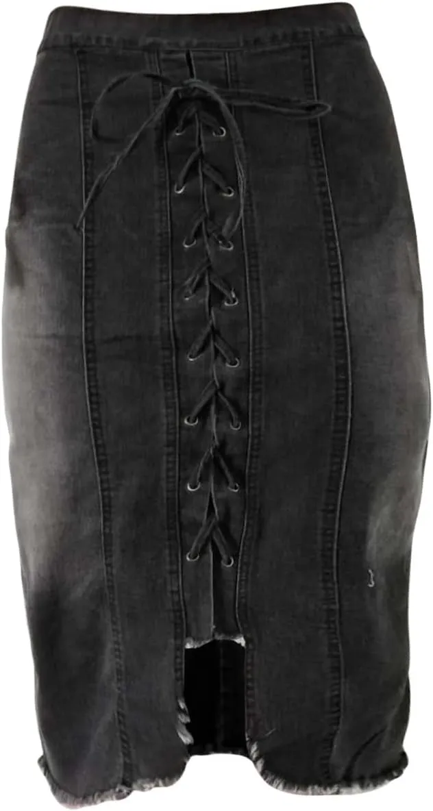 Trendy Skirts for Women Drawstring Lace Up Summer Skirt High Waisted Summer Denim Skirt for Spring Summer