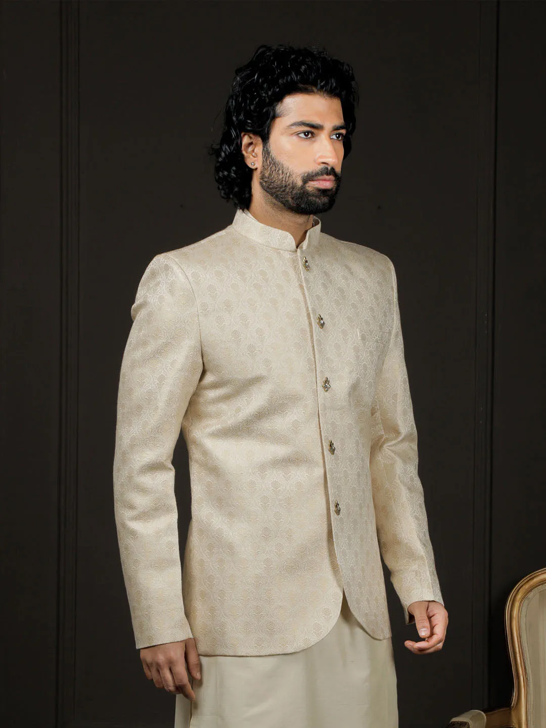 Vastramay Men's Gold Silk Jodhpuri