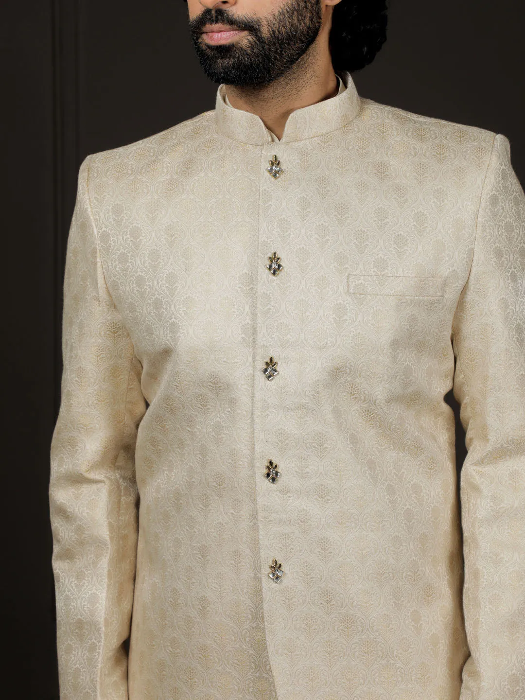 Vastramay Men's Gold Silk Jodhpuri