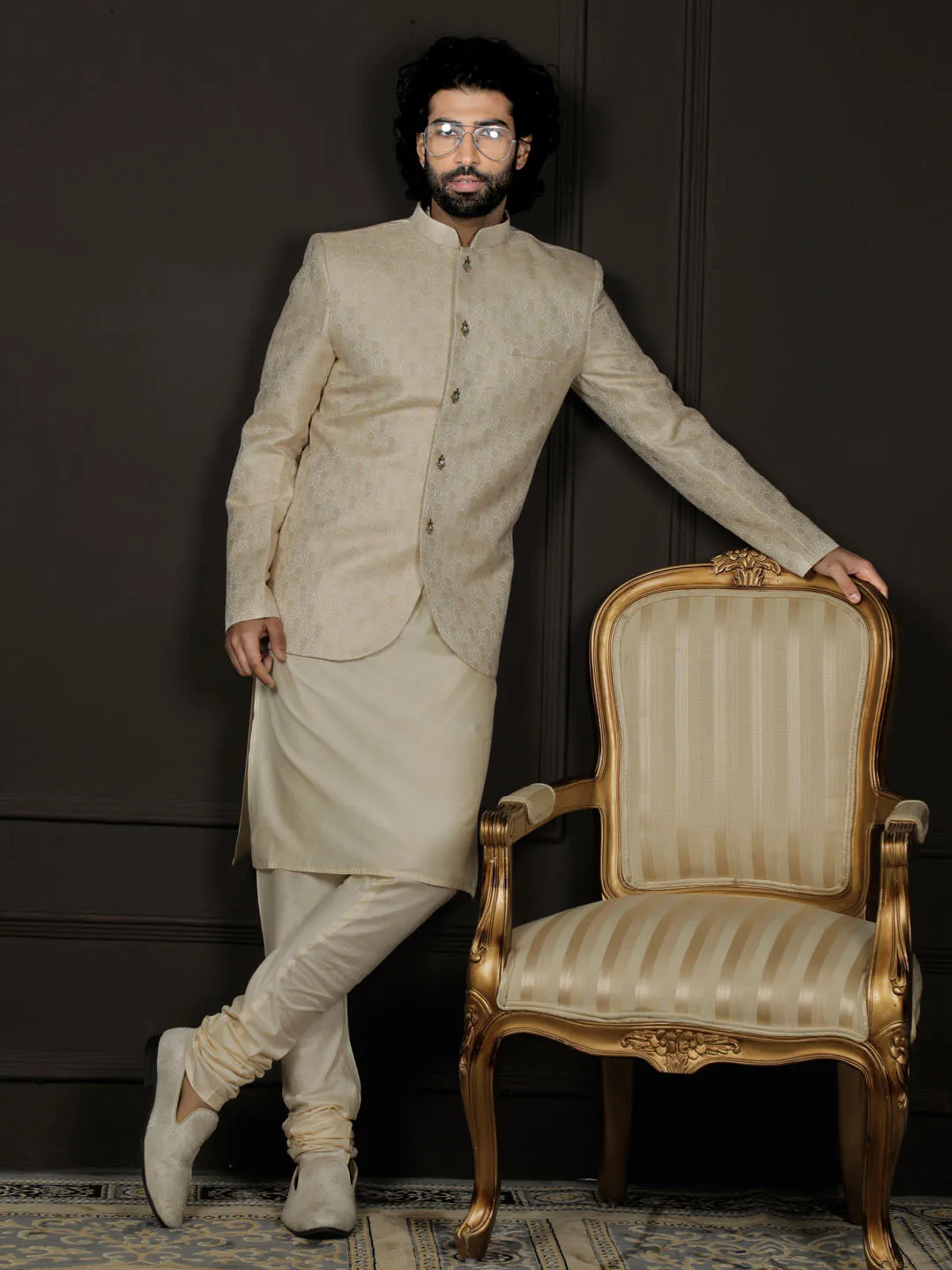 Vastramay Men's Gold Silk Jodhpuri
