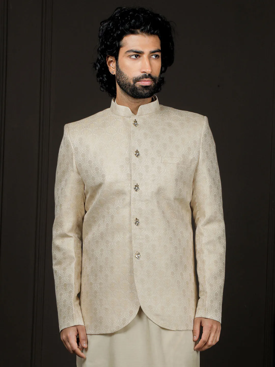 Vastramay Men's Gold Silk Jodhpuri