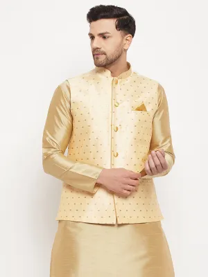 VASTRAMAY Men's Gold Zari Nehru Jacket