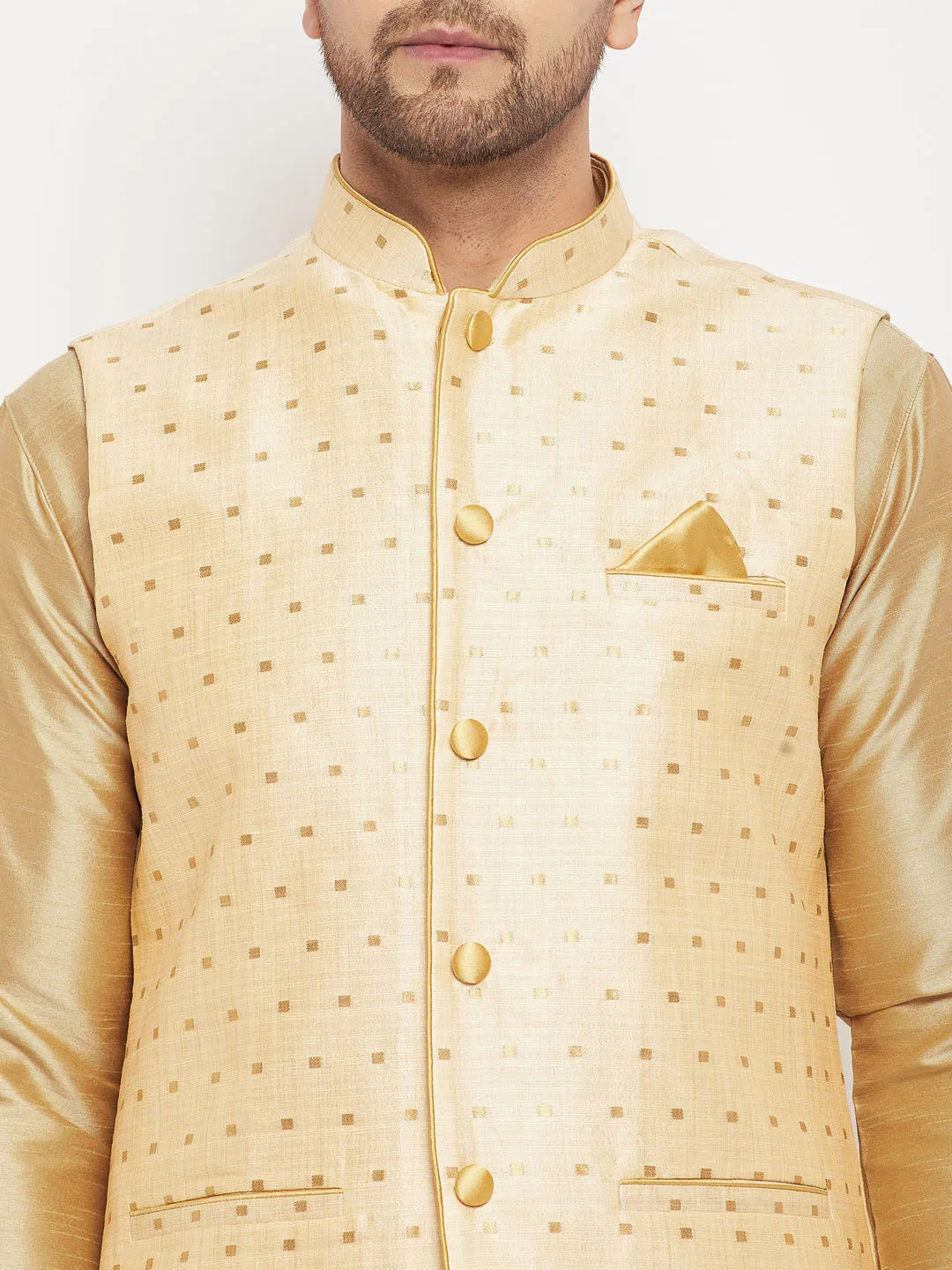 VASTRAMAY Men's Gold Zari Nehru Jacket