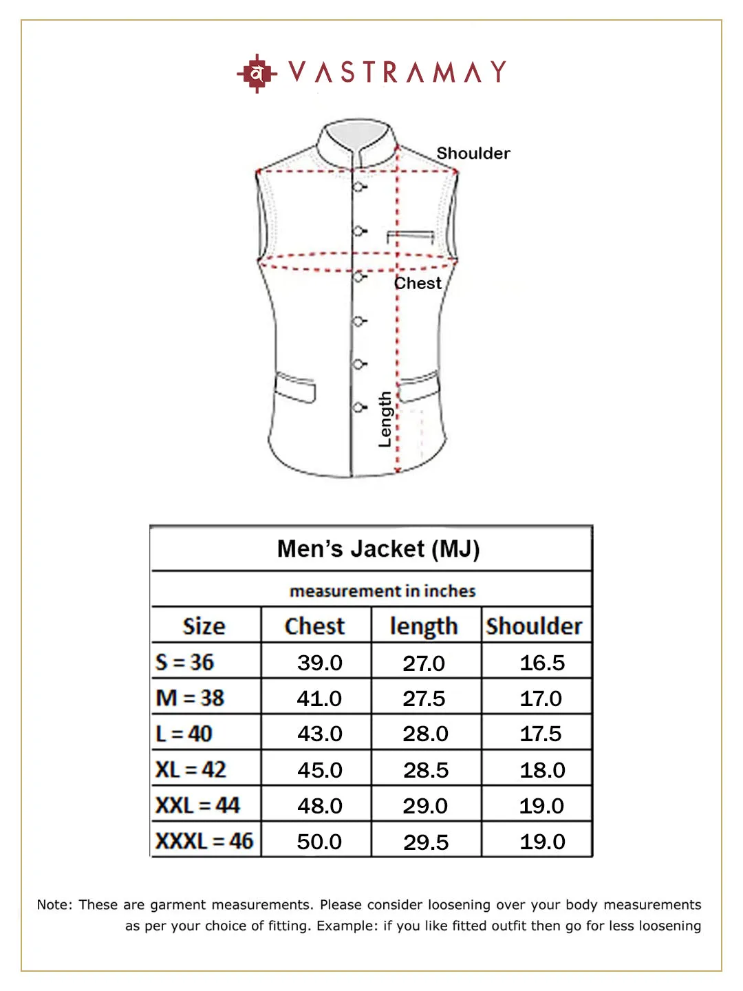 VASTRAMAY Men's Gold Zari Nehru Jacket