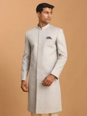 Vastramay Men's Grey Jaccard Sherwani Only Top