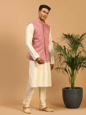 Vastramay Men's Onion Pink Mirror Jacket Set