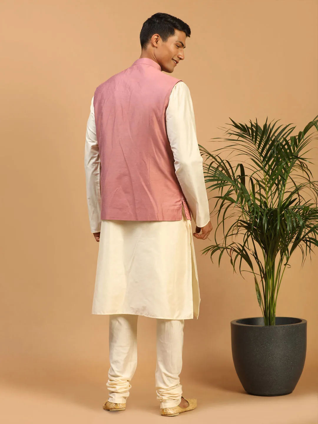 Vastramay Men's Onion Pink Mirror Jacket Set
