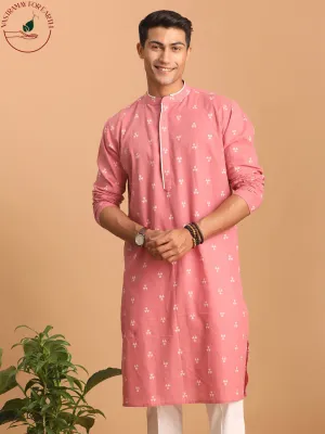VASTRAMAY Men's Pink Geometric Kurta