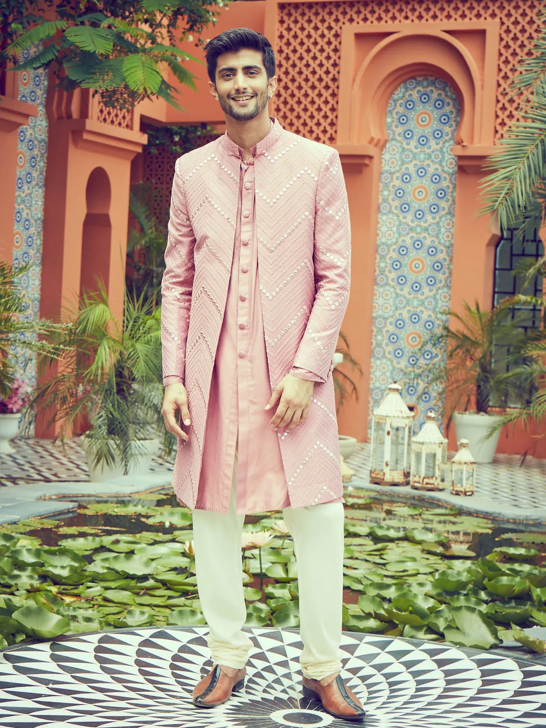 Vastramay Men's Pink Kurta Pant Combo