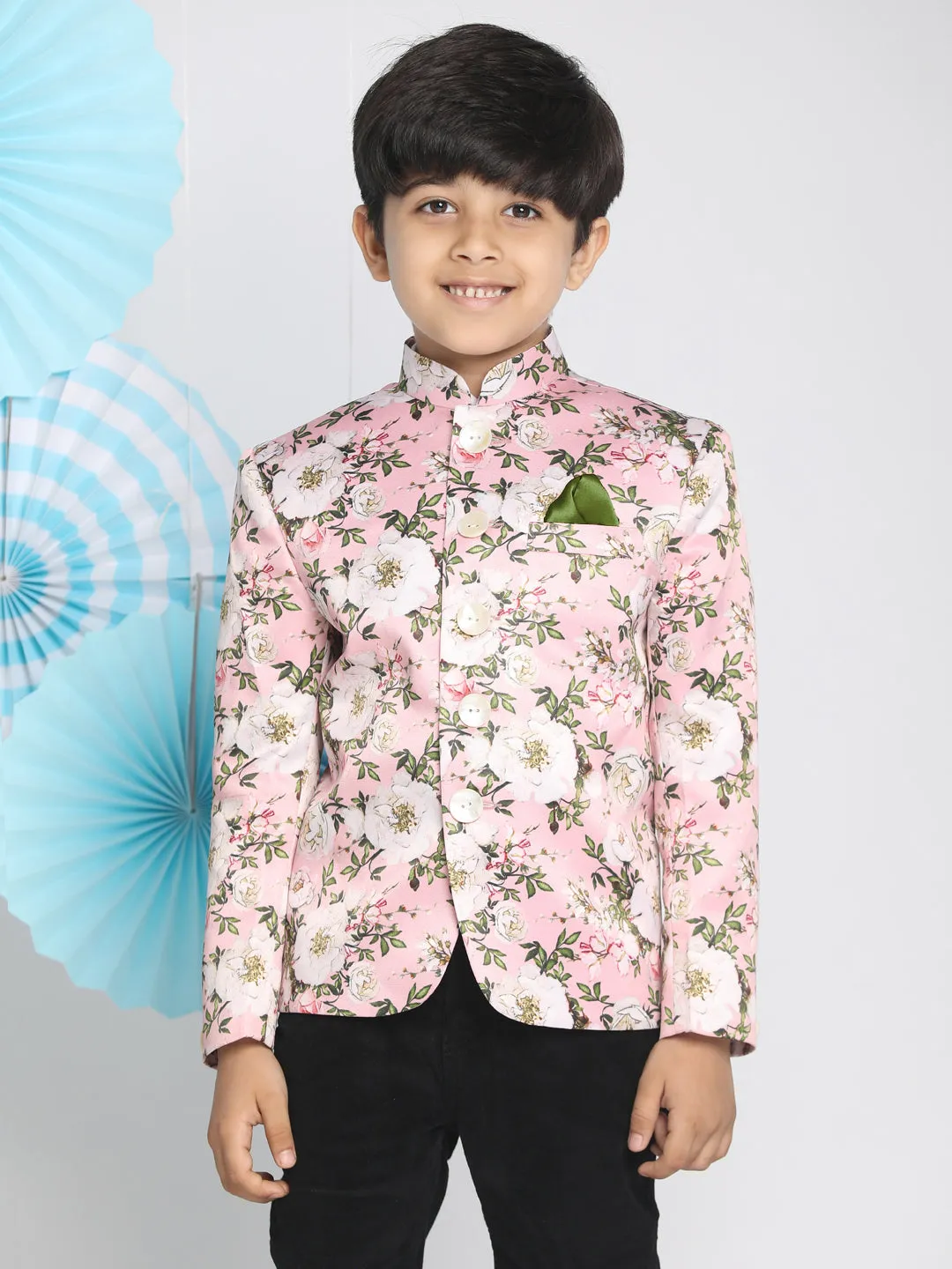 VASTRAMAY Multicolor-Base-Pink Color Baap Beta Jodhpuri Set
