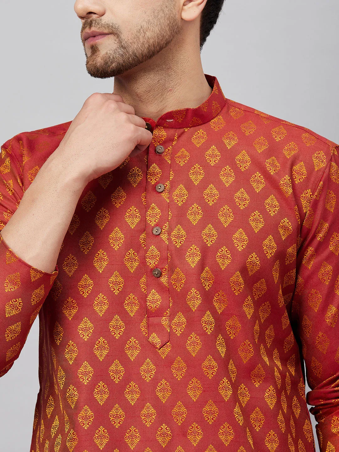 VASTRAMAY Red and Rose Gold Kurta Set