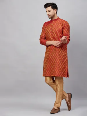 VASTRAMAY Red and Rose Gold Kurta Set