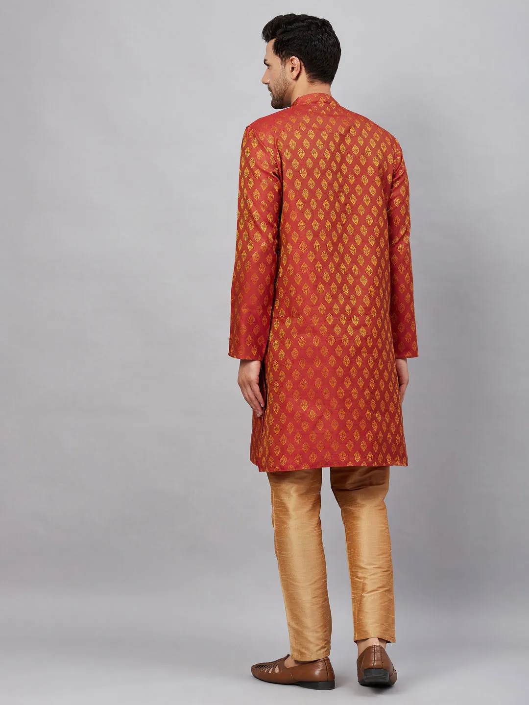 VASTRAMAY Red and Rose Gold Kurta Set