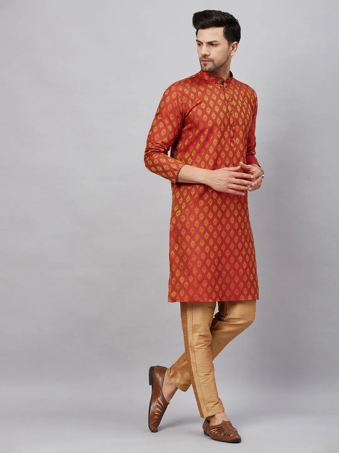 VASTRAMAY Red and Rose Gold Kurta Set