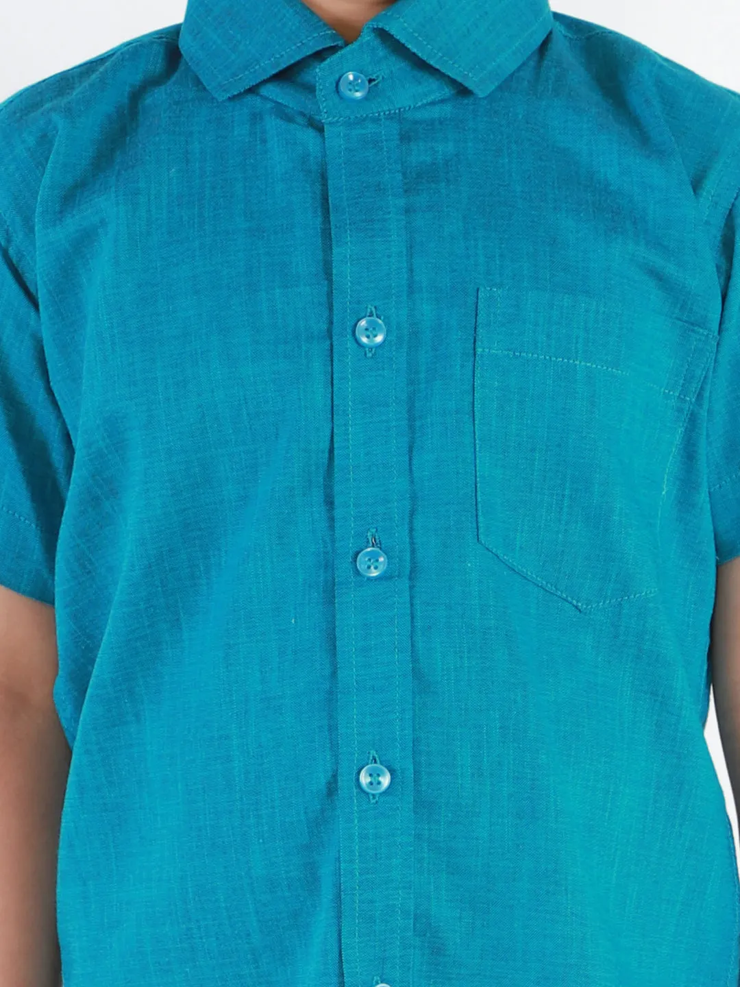 Vastramay Turquoise Cotton Blend Baap Beta Ethnic Shirt