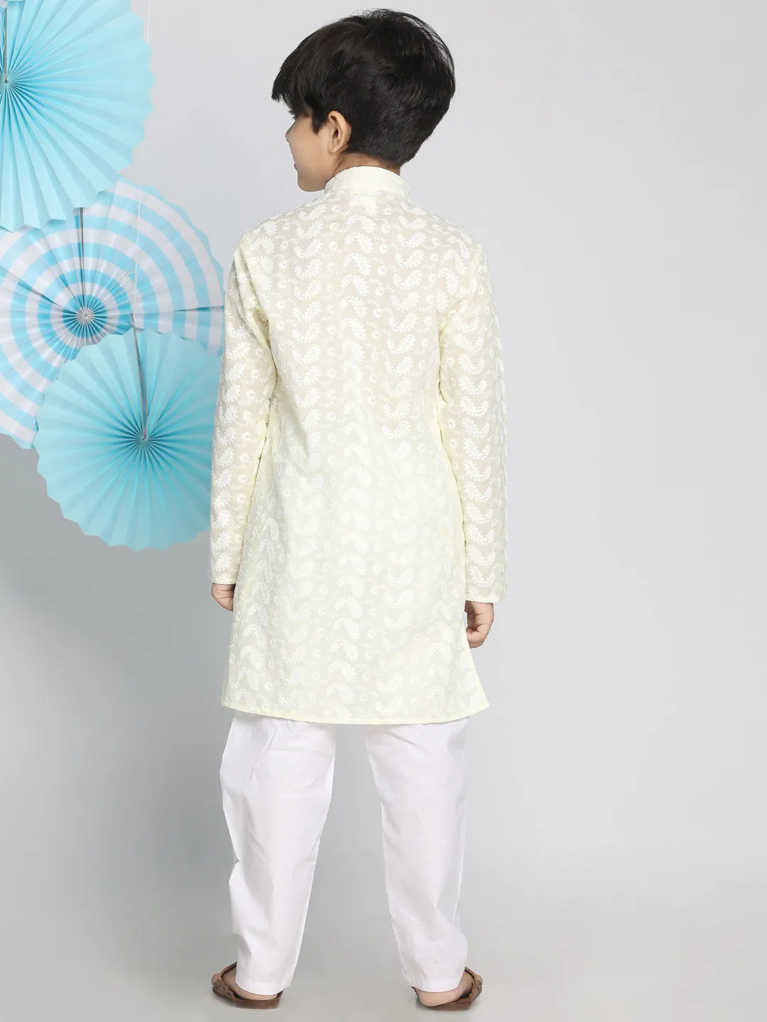 VASTRAMAY Yellow Pure Cotton Chikankari Kurta Pyjama Set