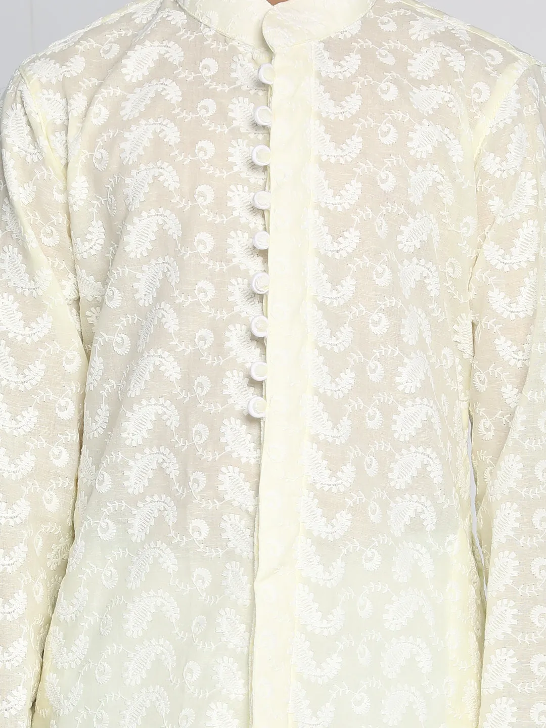 VASTRAMAY Yellow Pure Cotton Chikankari Kurta Pyjama Set