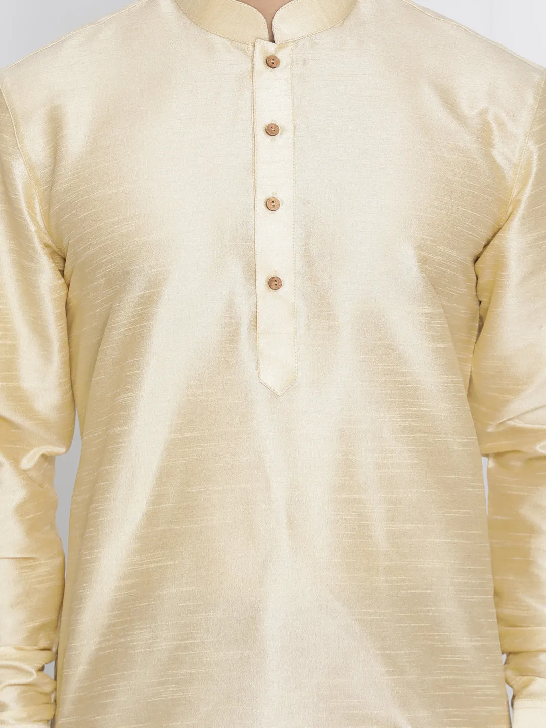 VM By VASTRAMAY Men's Golden Silk Kurta Dhoti Set