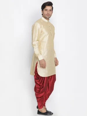 VM By VASTRAMAY Men's Golden Silk Kurta Dhoti Set