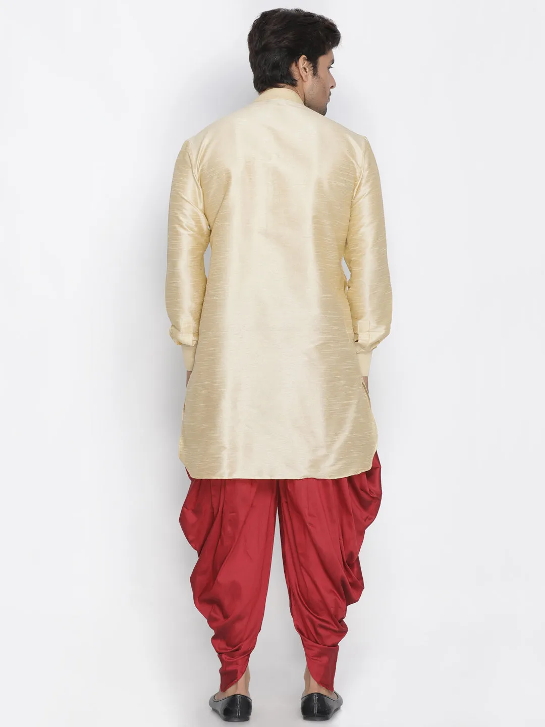 VM By VASTRAMAY Men's Golden Silk Kurta Dhoti Set