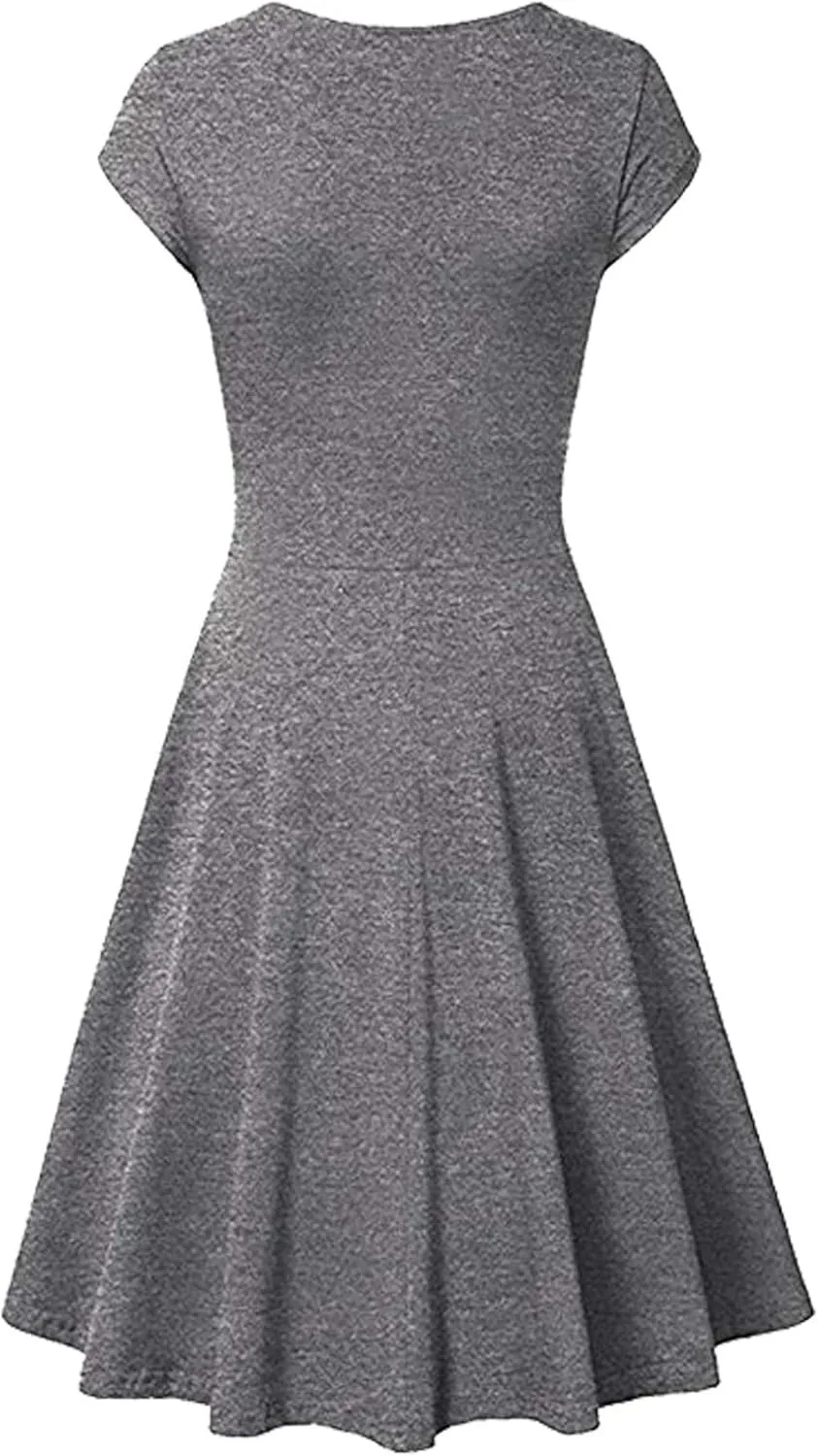 WIWIQS Women Vintage Women's Deep V Neck Casual Cross Wrap Flared Midi Dress