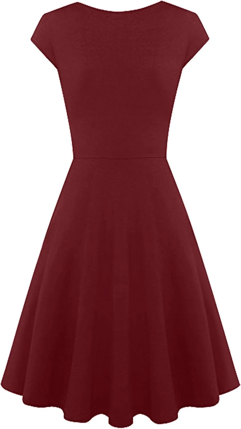 WIWIQS Women Vintage Women's Deep V Neck Casual Cross Wrap Flared Midi Dress
