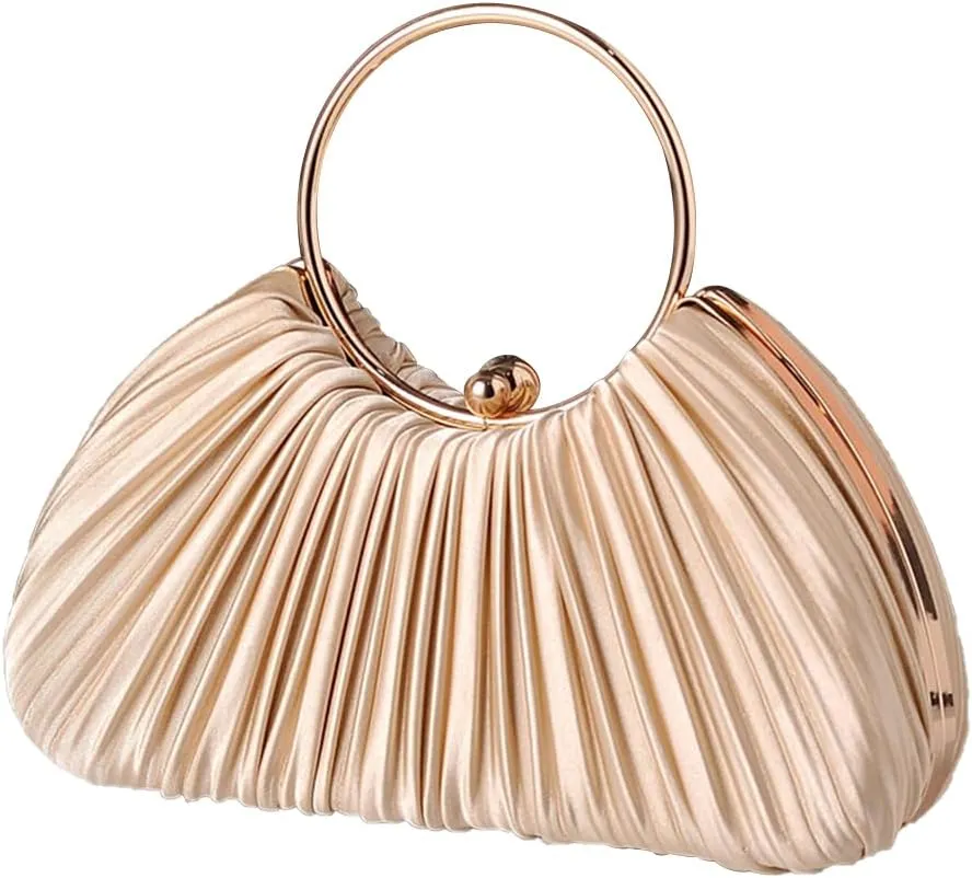 Women Evening Bag Pleated Clutch Bag Silk Handbag Bridal Wedding Purse Small Shoulder Bag Elegant Crossbody Bag