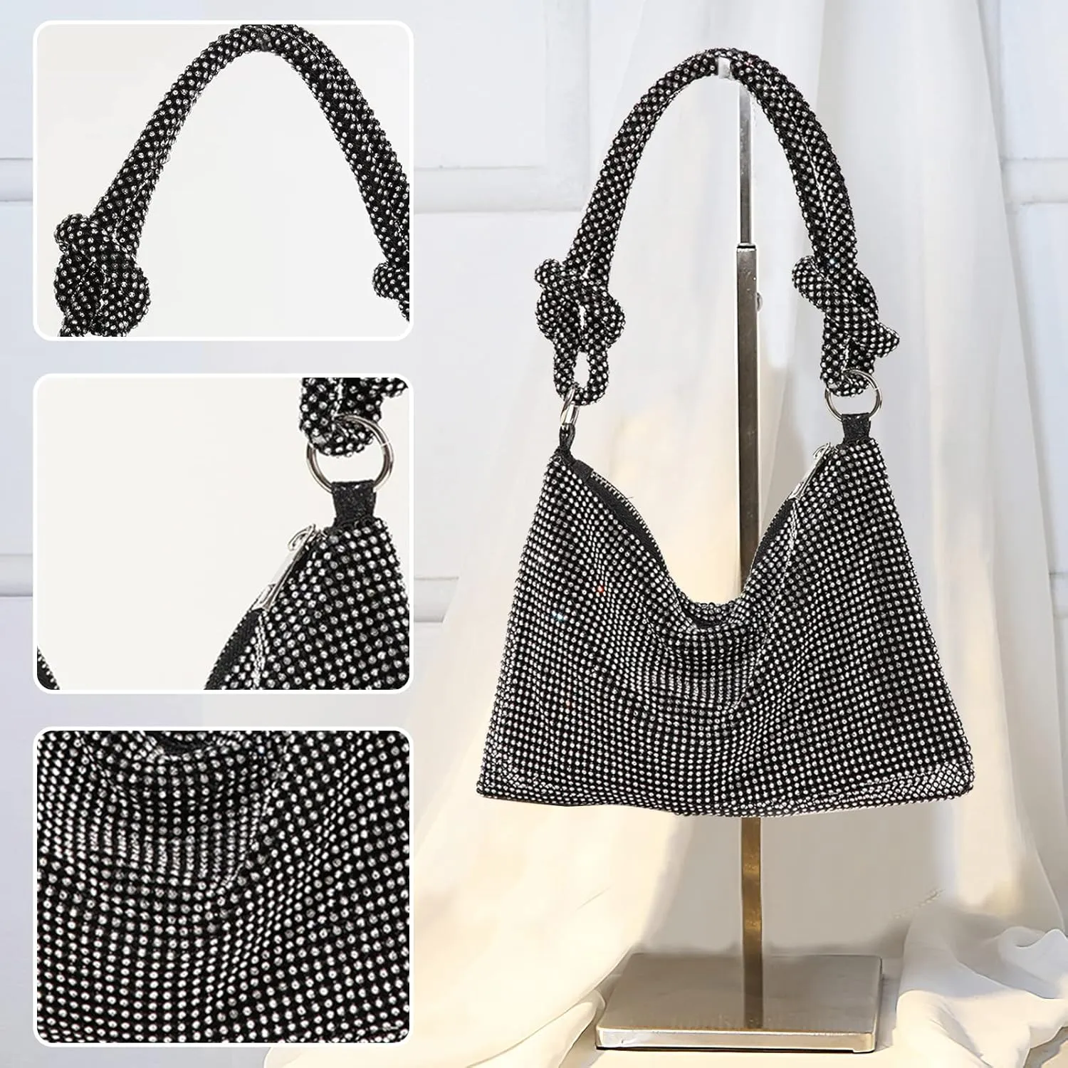 Women Rhinestone Evening Bag Crystal Clutch Bag Glitter Sparkly Handbag Wedding Purse