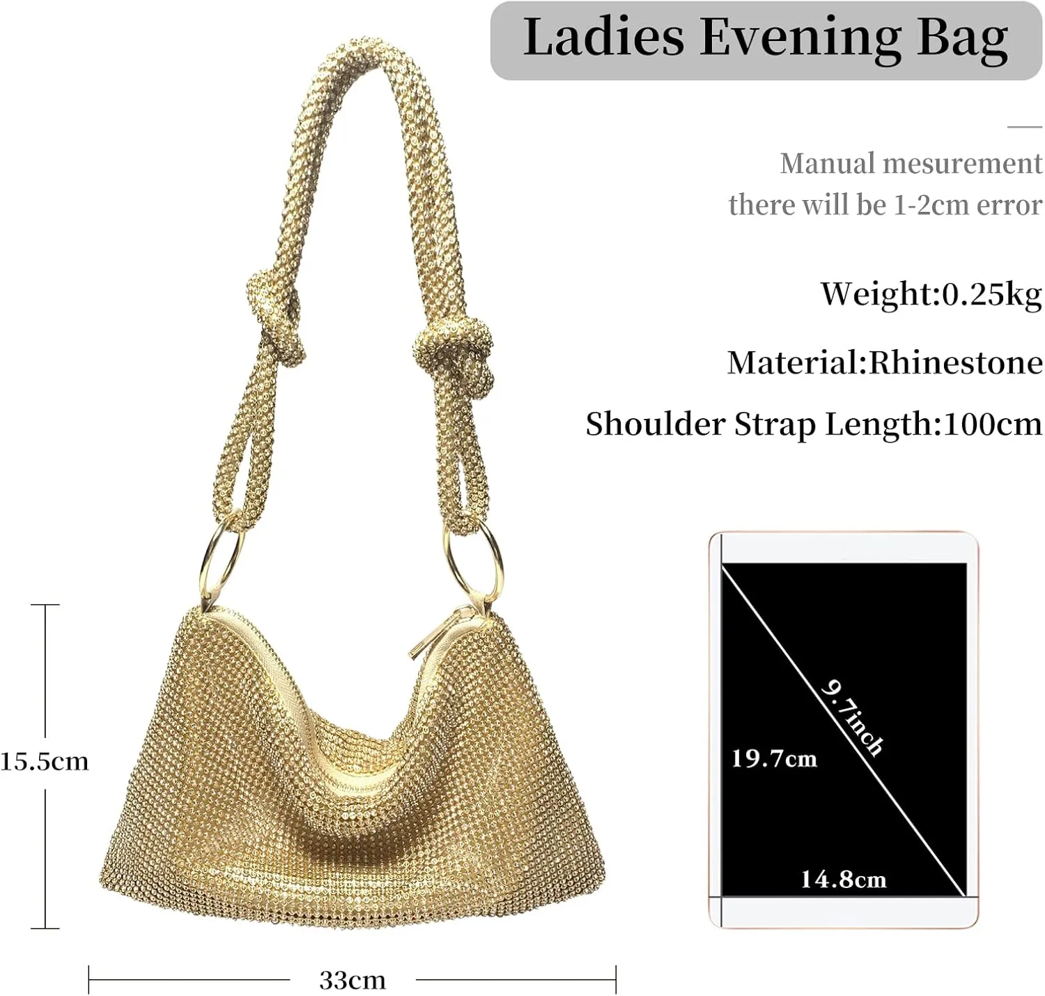Women Rhinestones Evening Bag Crystal Clutch Bag Sparkly Sequin Glitter Handbag Wedding Purse Bling Hobo Bag
