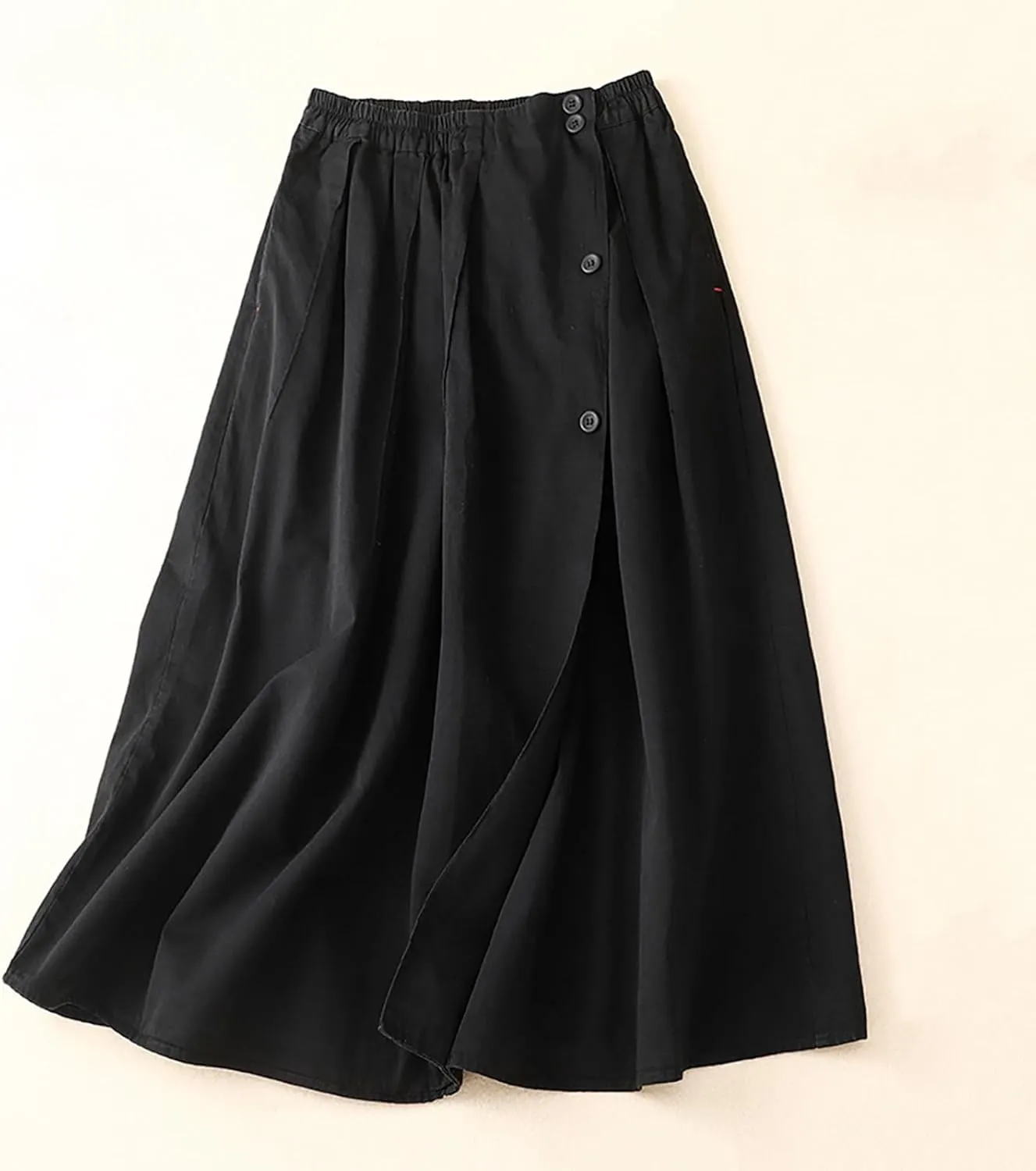 Women's 2024 Summer Fashion Elastic High Waist Midi Skirt Casual Vintage A-Line Pleated Split Button Skirts with Pockets