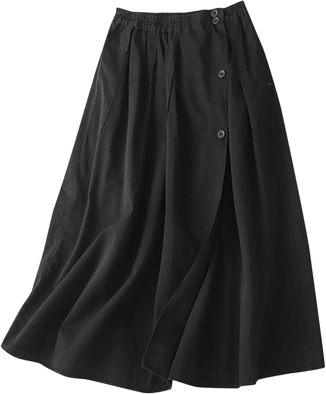 Women's 2024 Summer Fashion Elastic High Waist Midi Skirt Casual Vintage A-Line Pleated Split Button Skirts with Pockets