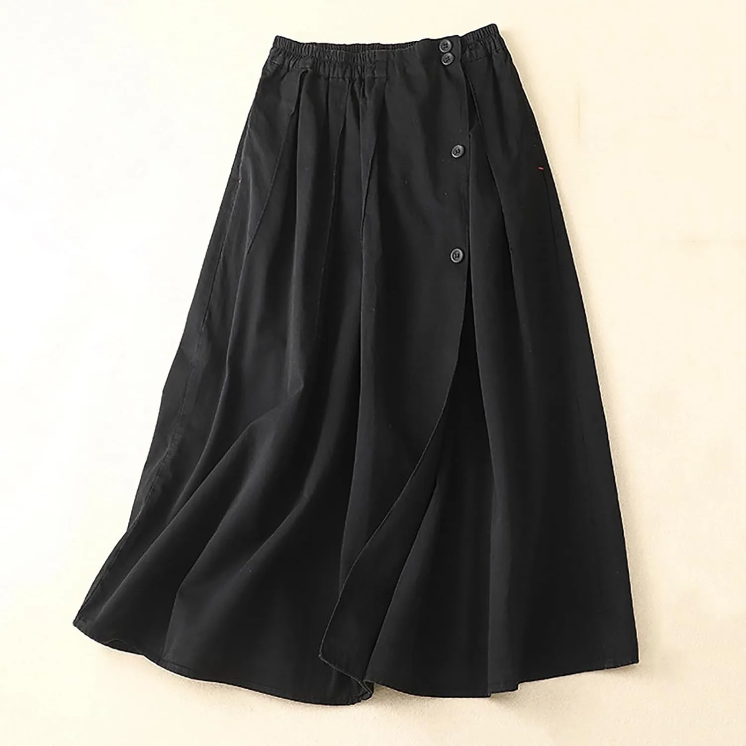 Women's 2024 Summer Fashion Elastic High Waist Midi Skirt Casual Vintage A-Line Pleated Split Button Skirts with Pockets