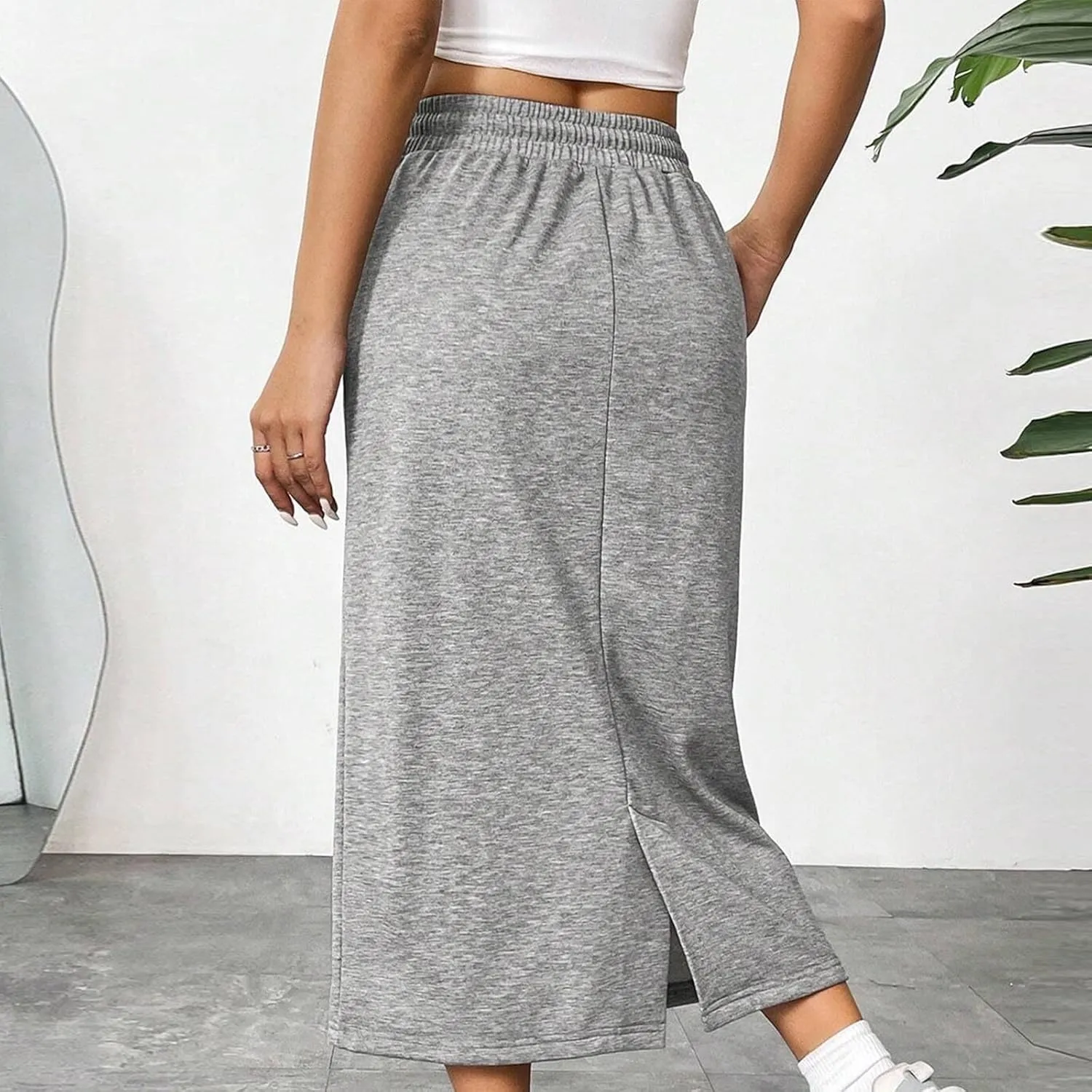 Womens Drawstring Maxi Skirt with Pockets Elastic High Waist A Line Long Sweat Skirts Trendy Fashion Outfits Clothes