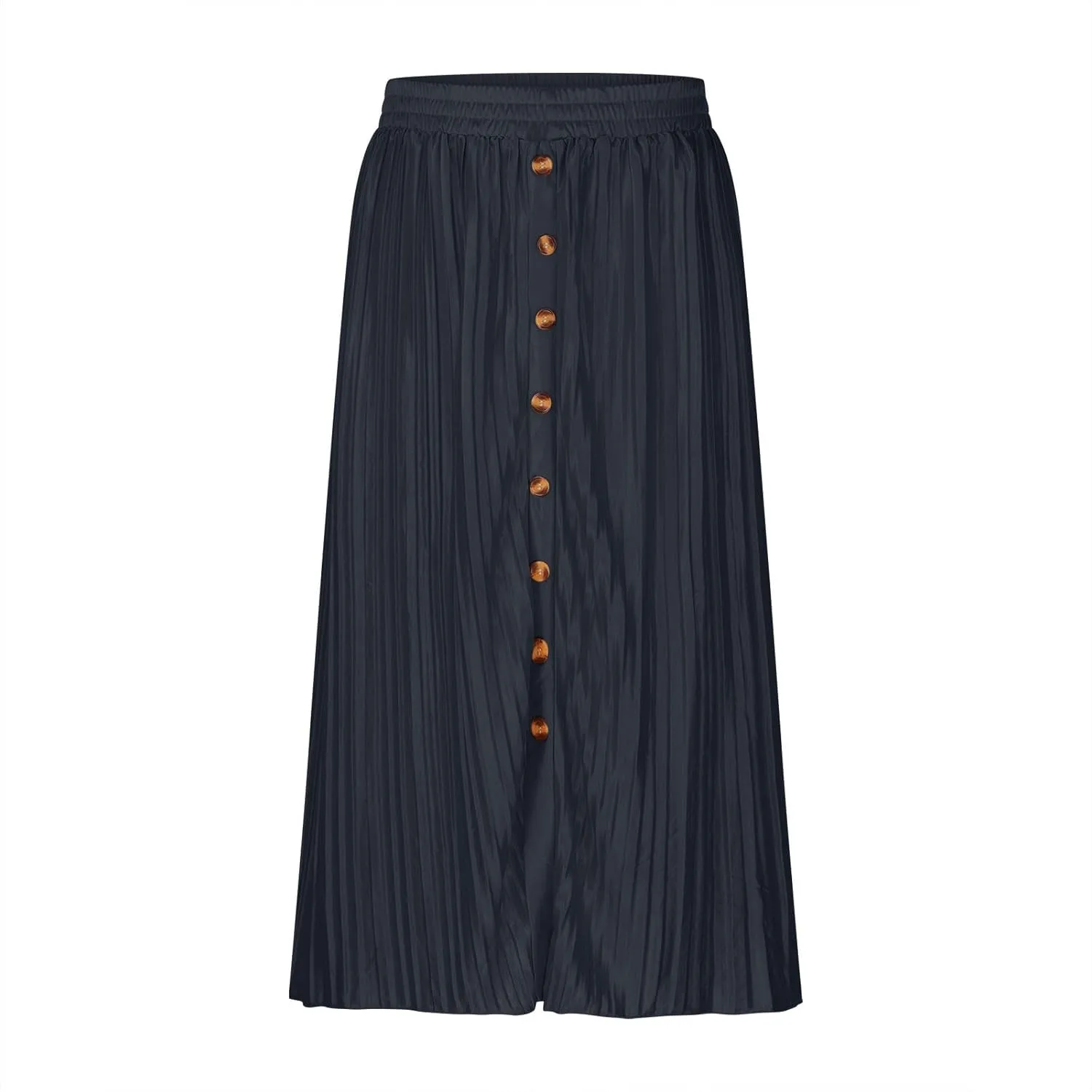 Women's Elastic High Waist Pleated A-Line Midi Skirts Dressy Casual Trendy Button Down Business Work Long Skirt