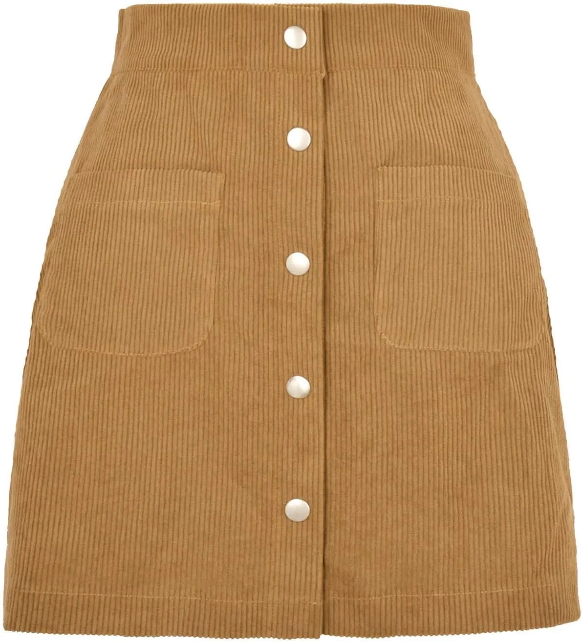 Women's Faux Suede Skirt Button Closure A-Line High Wasit Mini Short Skirt Corduroy Hip Wrap Pleated Skirt