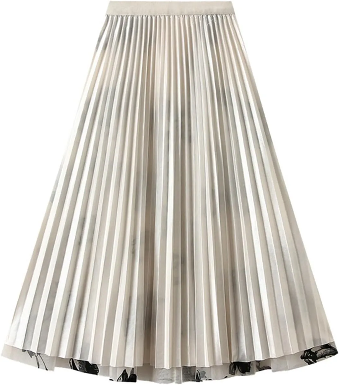 Womens Floral Mesh Pleated Skirt Elegant High Waisted Midi A Line Skirts Summer Casual Flowy Cute Tulle Fairy Skirt