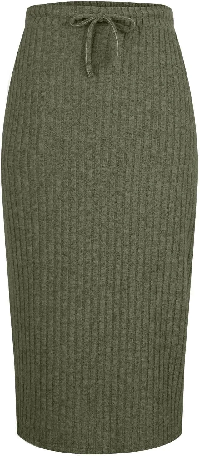 Women's Knitting Bodycon Midi Skirt Solid Color Sexy Fashion Business Split Skirts Casual Knee Length Pencil Skirt