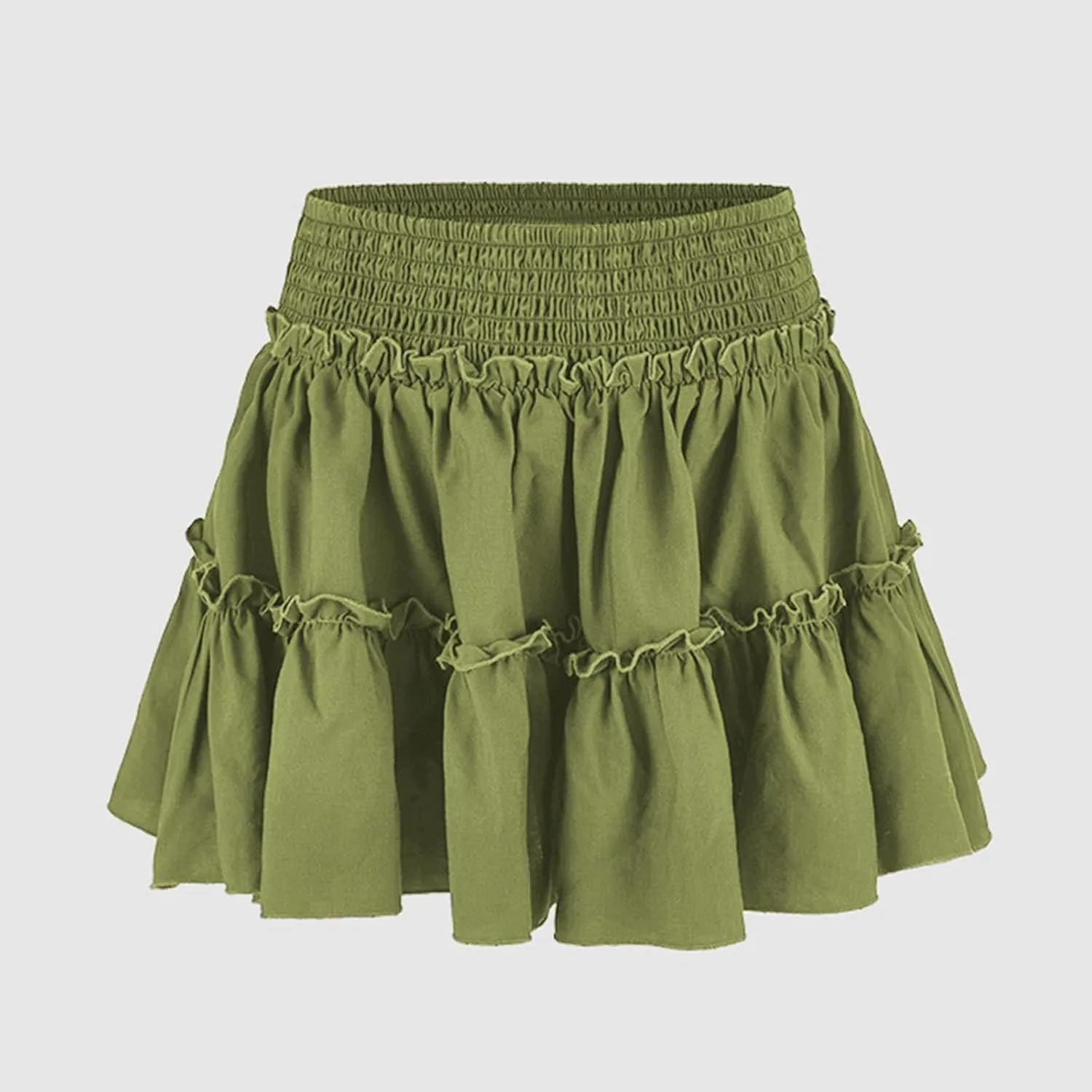Women's Pleated Skater Skirt High Waisted Layered Ruffles Flared Mini Short Skirts Summer Beach Vacation Skirts